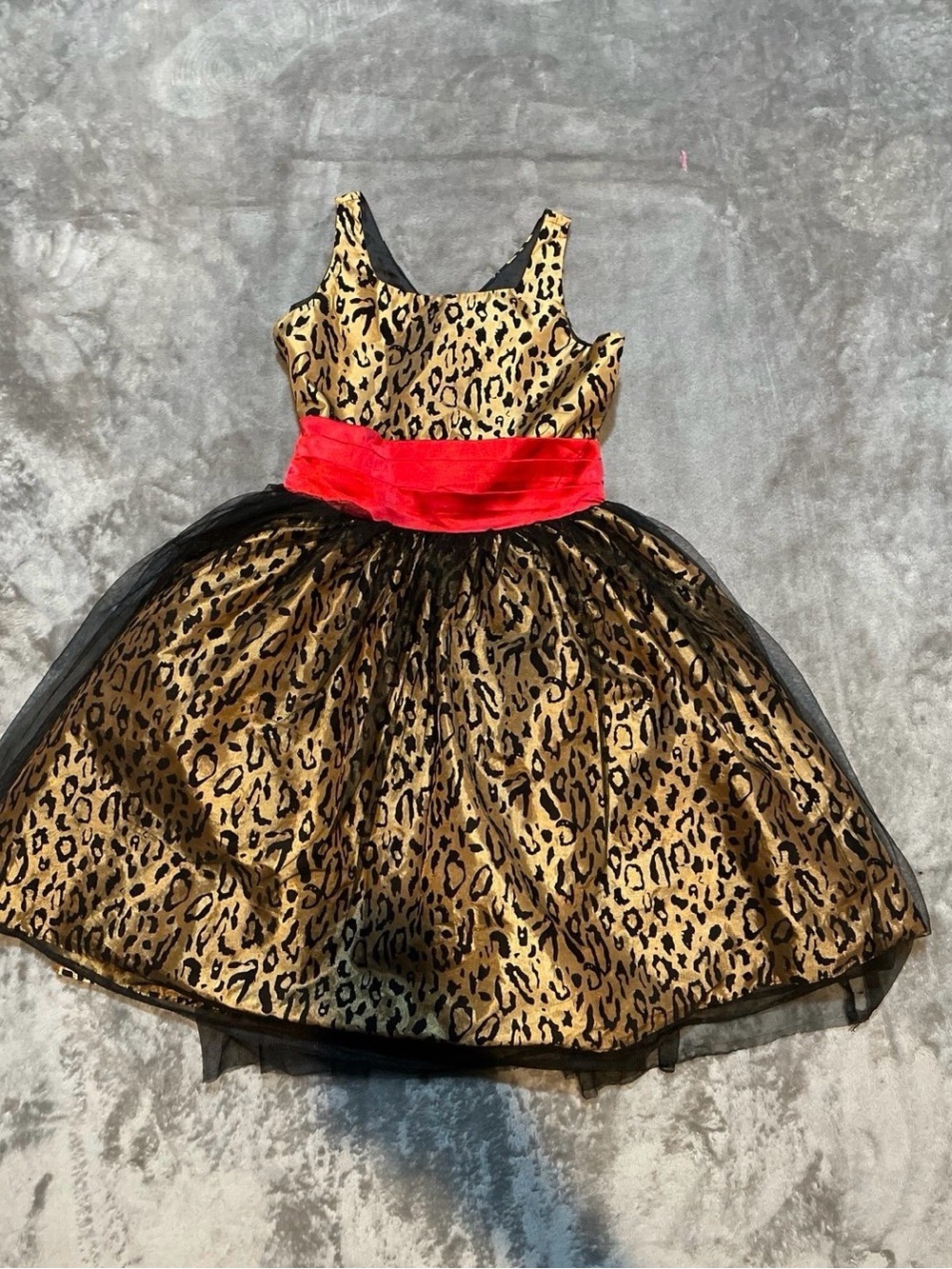 Girls Leopard Print Formal Dress with Red Sash